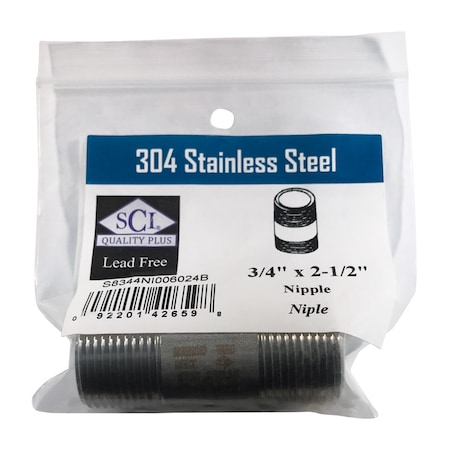 Smith-Cooper Smith-Cooper 3/4 in. MPT Stainless Steel 2-1/2 in. L Nipple S8344NI006024B